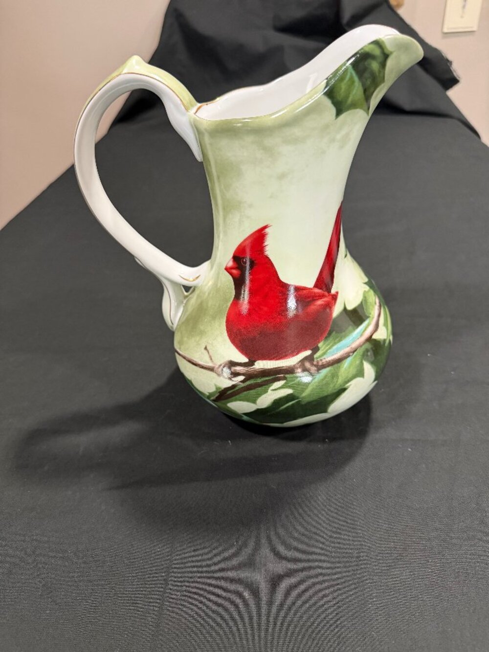 Hautman Brothers Cardinal in Holly Porcelain Pitcher Living Quarters Christmas